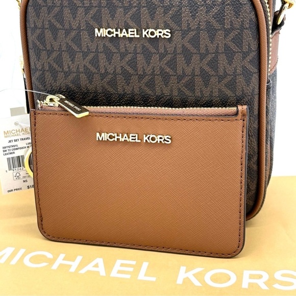 Michael Kors Medium NS Chain Xbody Bag & Small TZ Coinpouch w/ID Brown/Gold - Picture 10 of 13